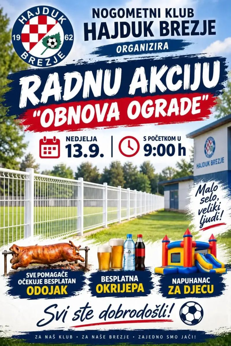 NK Hajduk Brezje poziva na radnu akciju: Zajedničkim snagama do obnove klupske ograde
