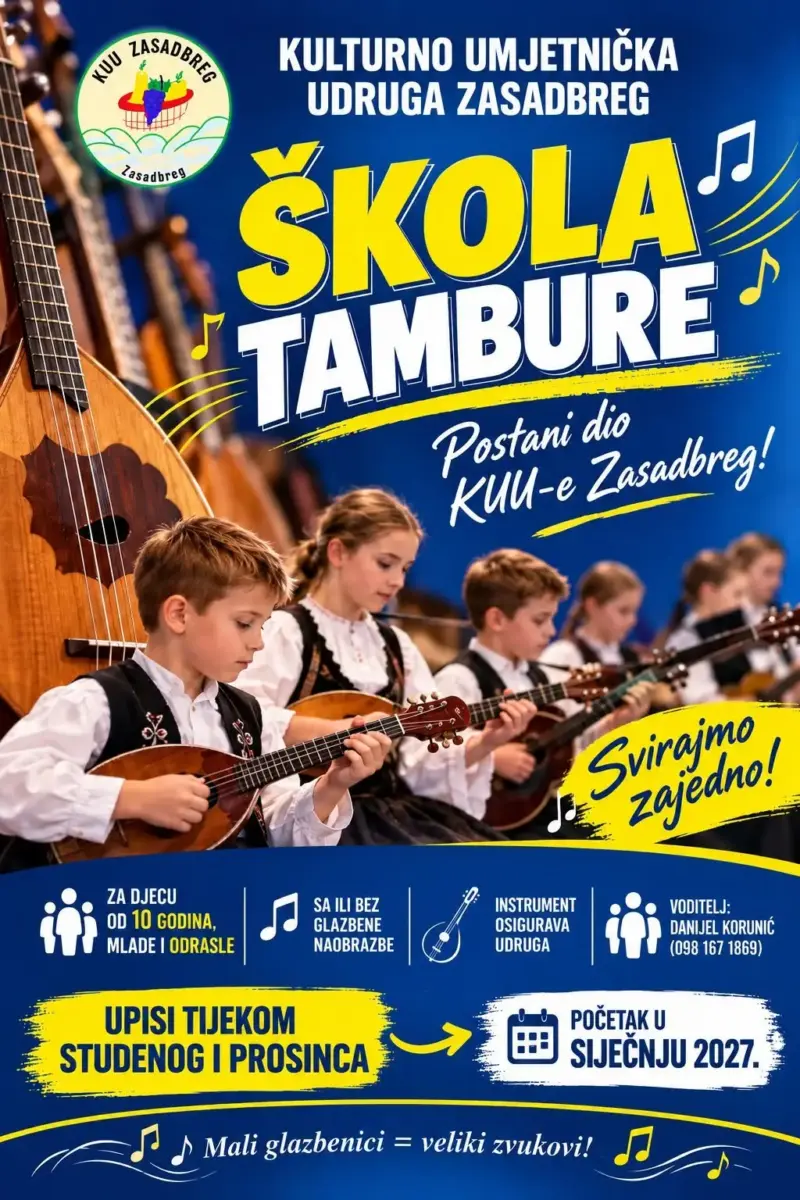 Postanite dio tamburaške obitelji: KUU Zasadbreg pokreće novu školu tambure za djecu, mlade i odrasle!